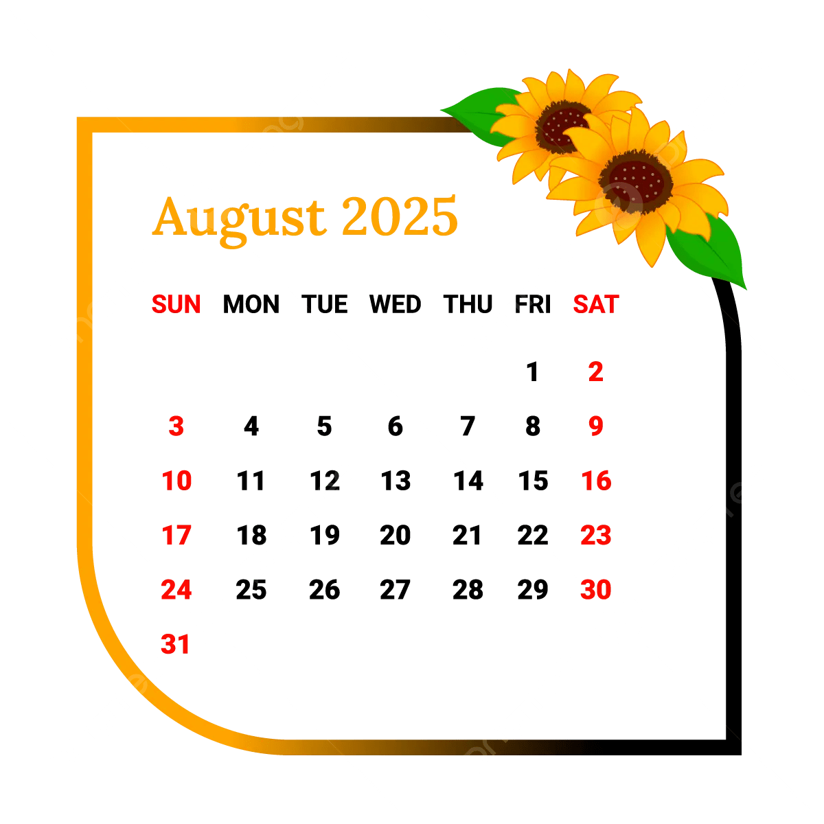 2025 August Calendar PNG Transparent Images Free Download Vector Files Pngtree