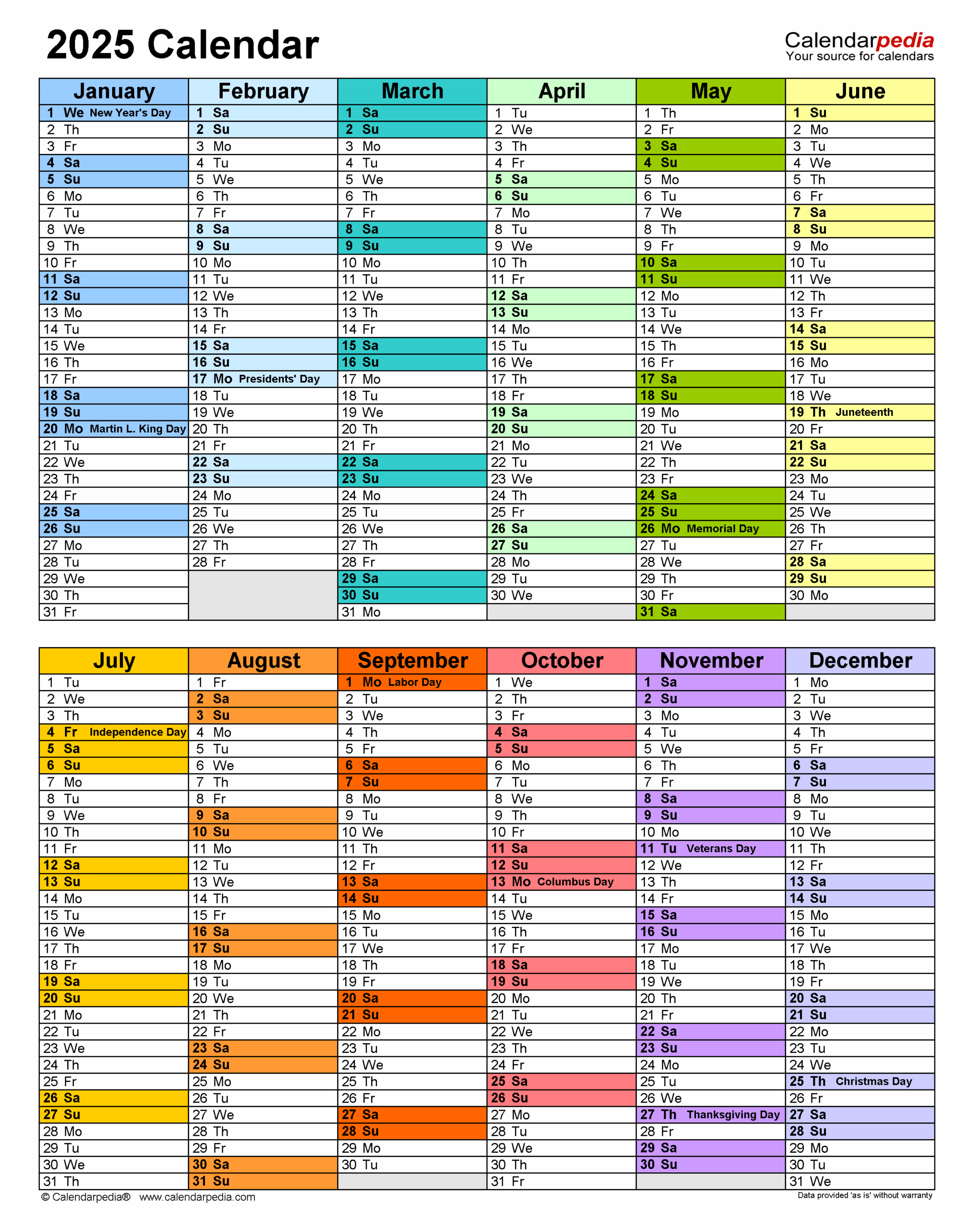 2025 Calendar Free Printable PDF Templates Calendarpedia