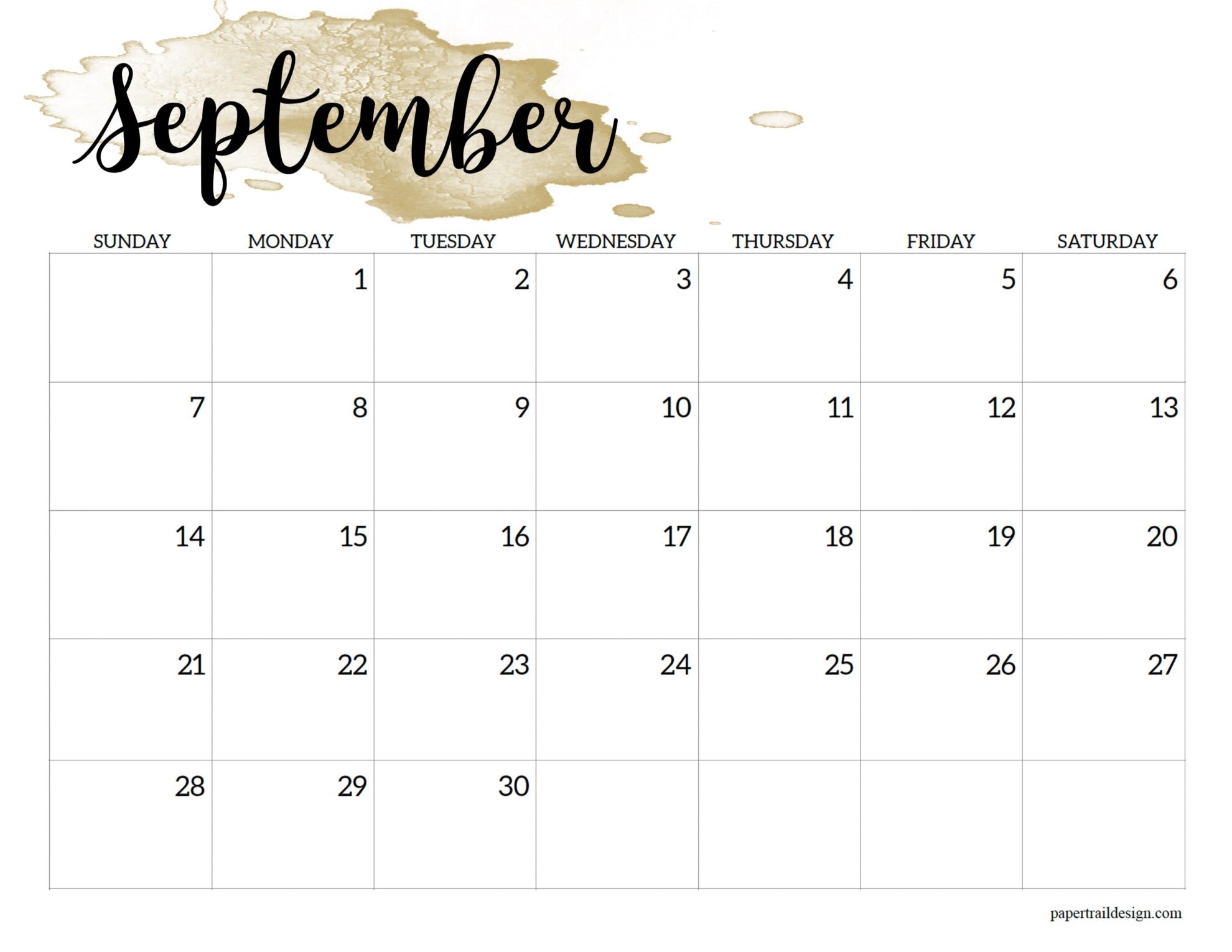 Downloadable September Blank Calendar 2025