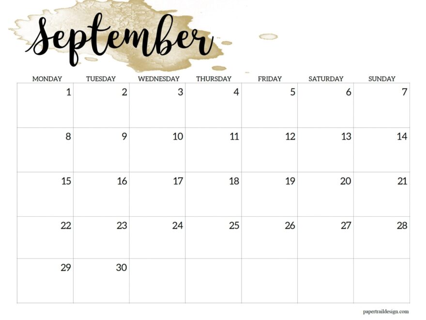 2025 Monday Start Calendar Printable Watercolor Paper Trail Design