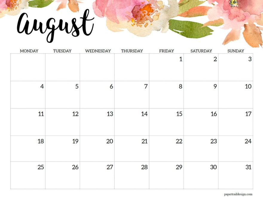 2025 Monday Start Floral Calendar Paper Trail Design