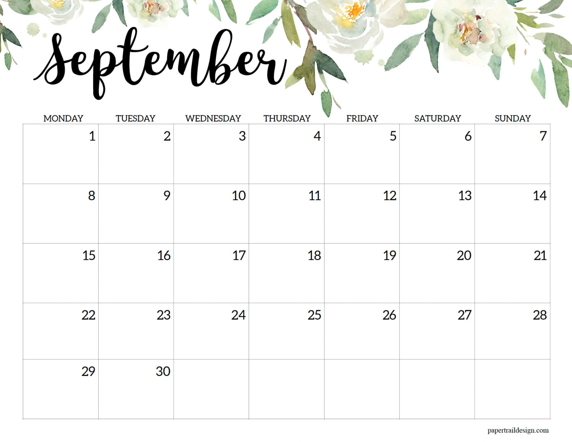 2025 Monday Start Floral Calendar Paper Trail Design