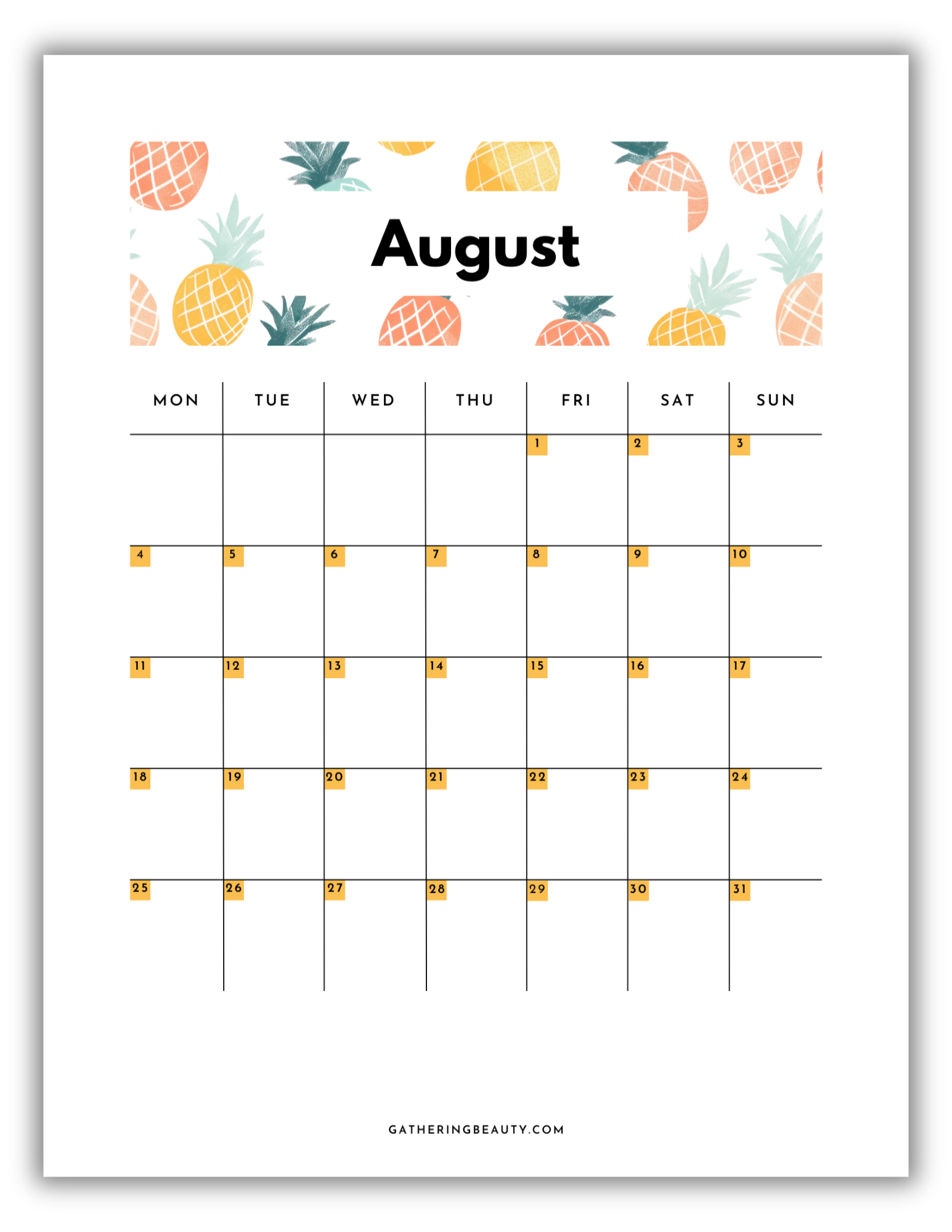 2025 Monthly Calendar Printable Gathering Beauty