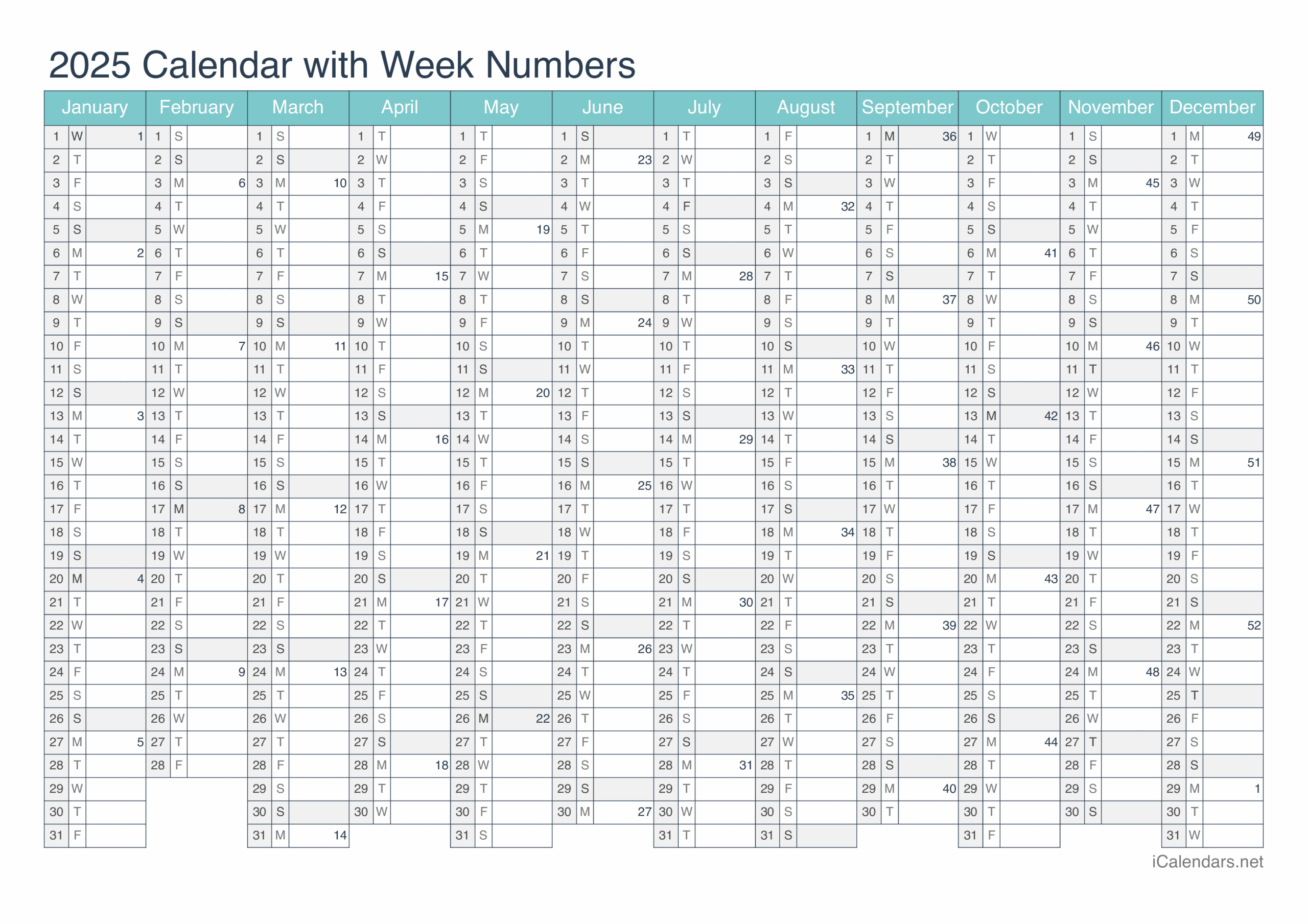2025 Printable Calendar PDF Or Excel