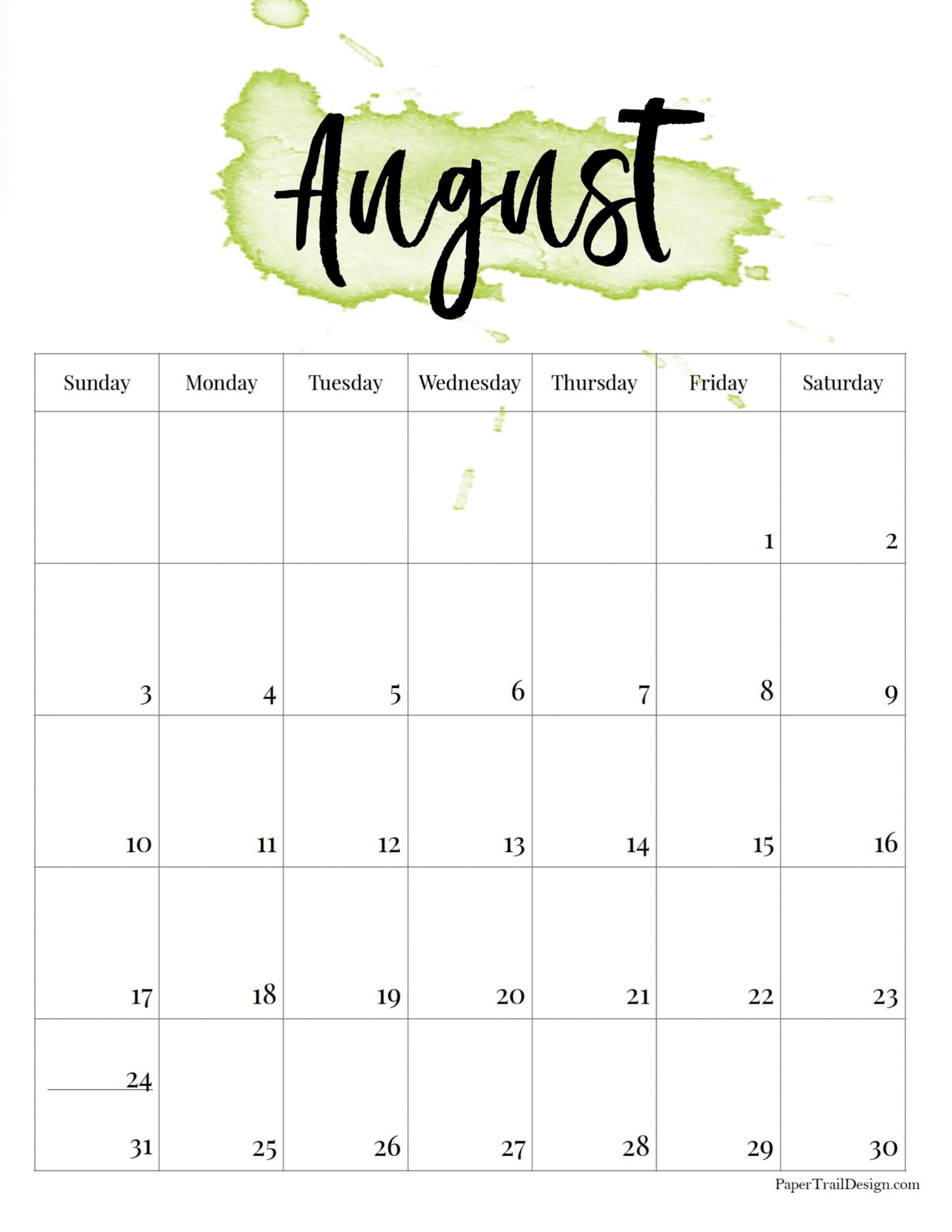 2025 Printable Calendar Watercolor Paper Trail Design