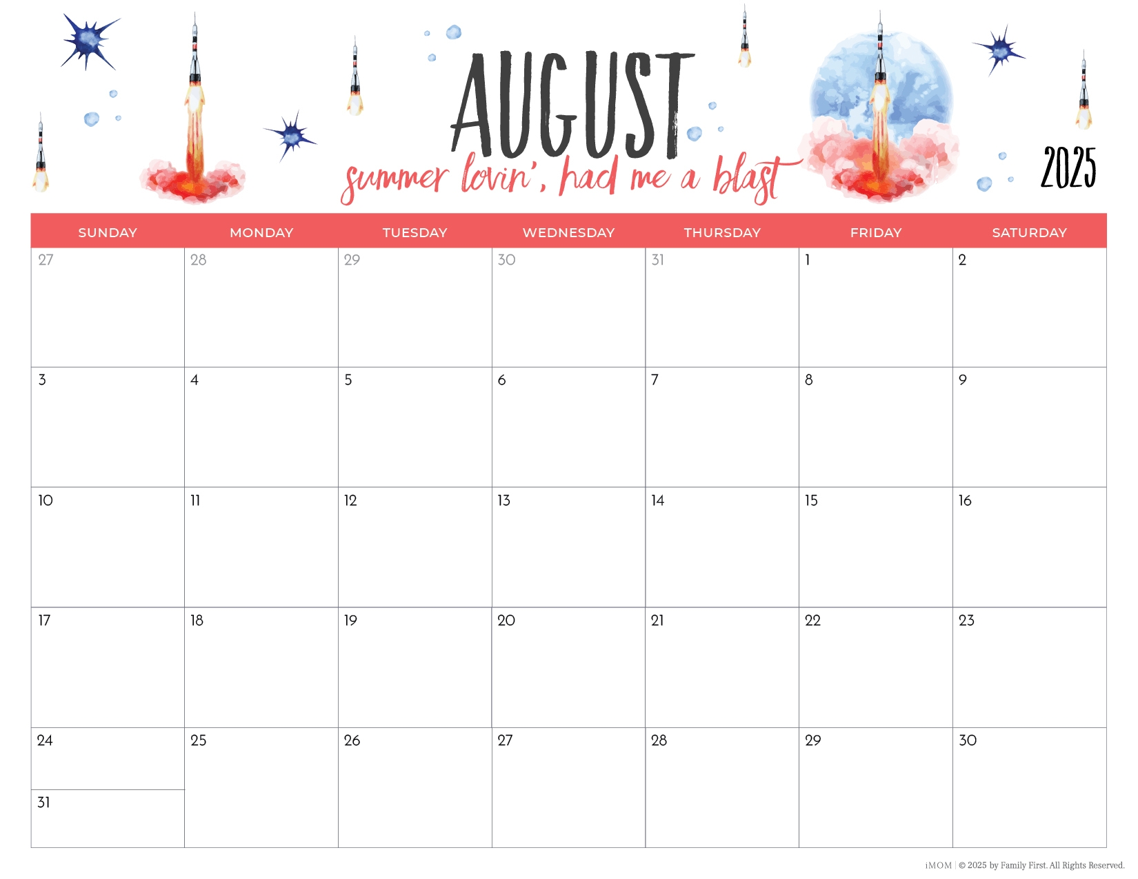 August Blank Calendars 2025 With Holidays