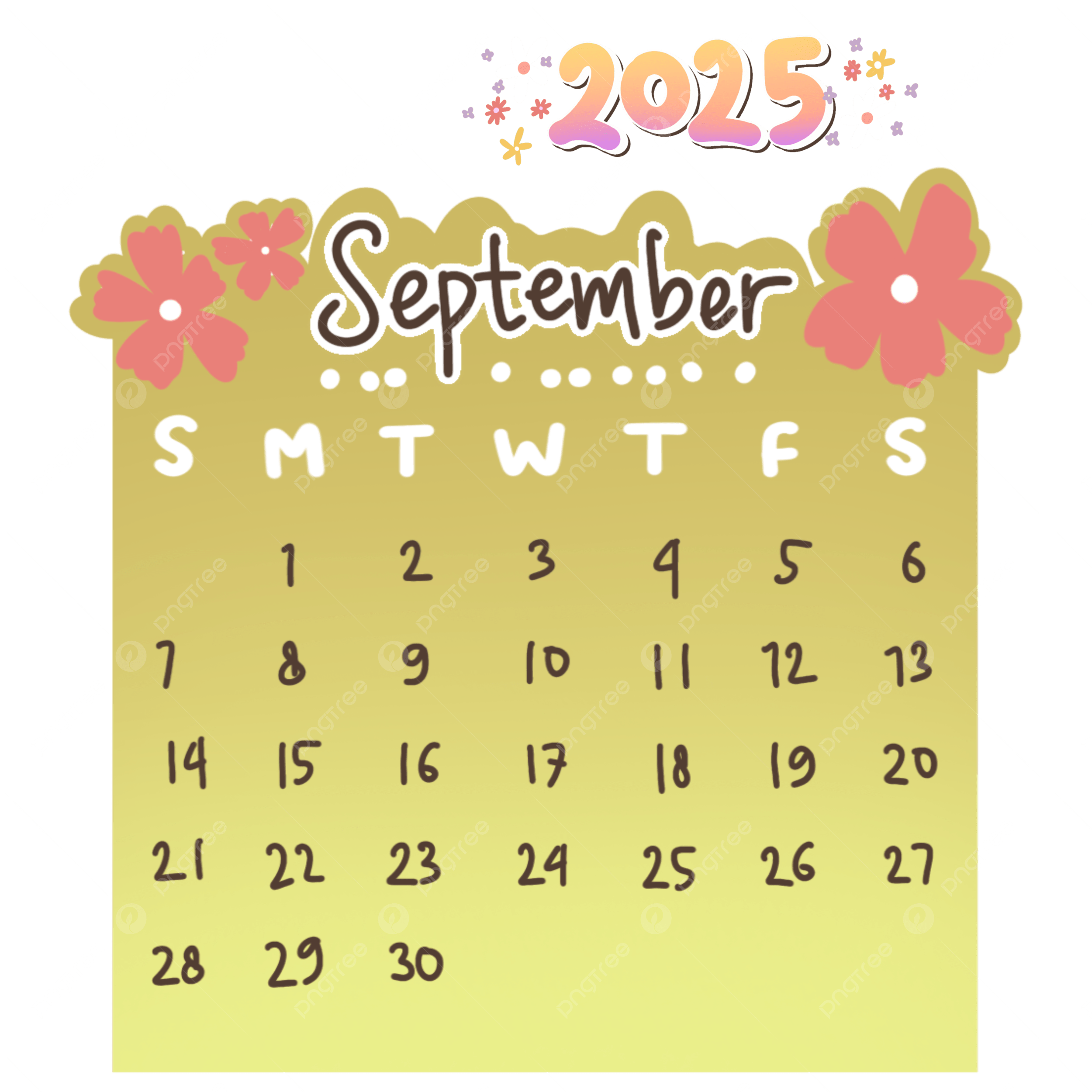 2025 September Calendar Cute Monthly Hand Drawn Printable 2025 Calendar September 2025 September 2025 Calendar PNG Transparent Clipart Image And PSD File For Free Download