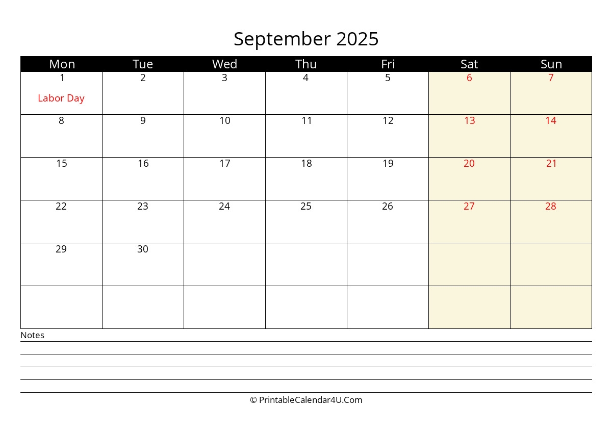 2025 September Calendars PrintableCalendar4U Com