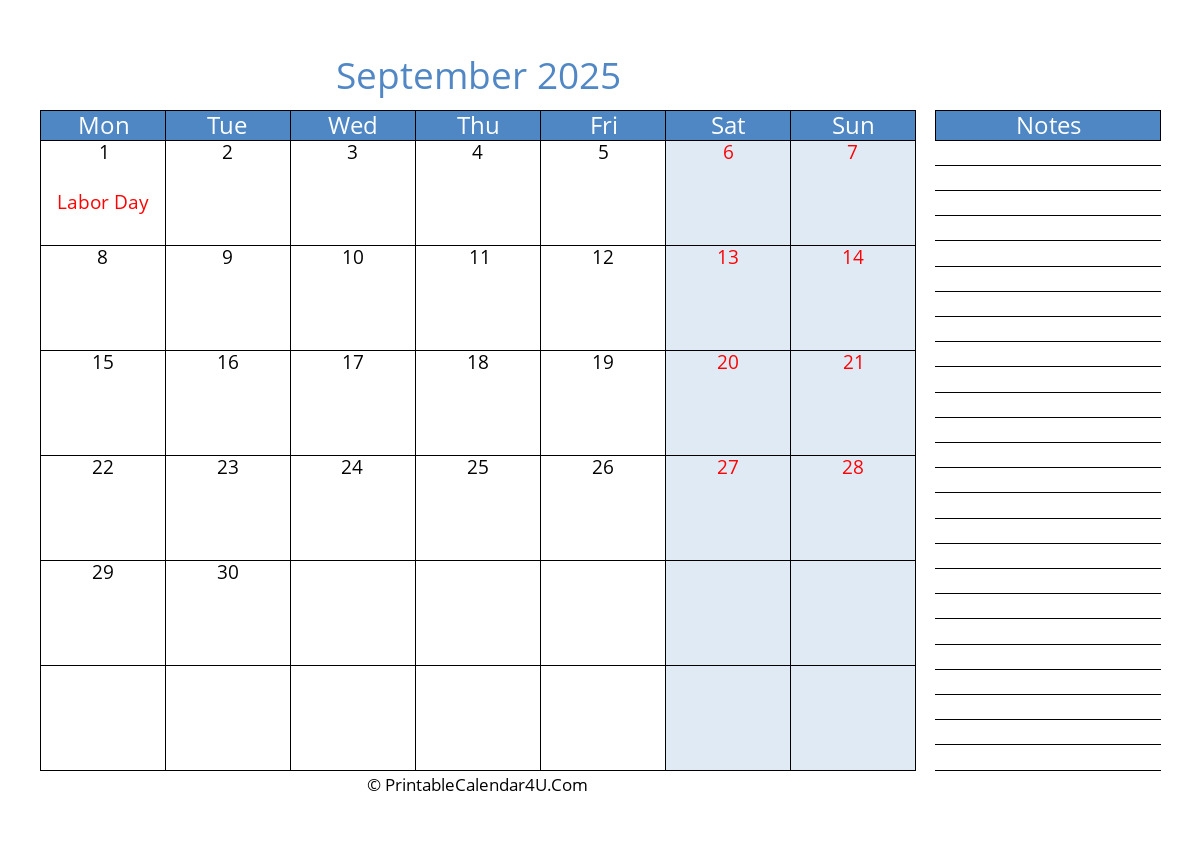 2025 September Calendars PrintableCalendar4U Com