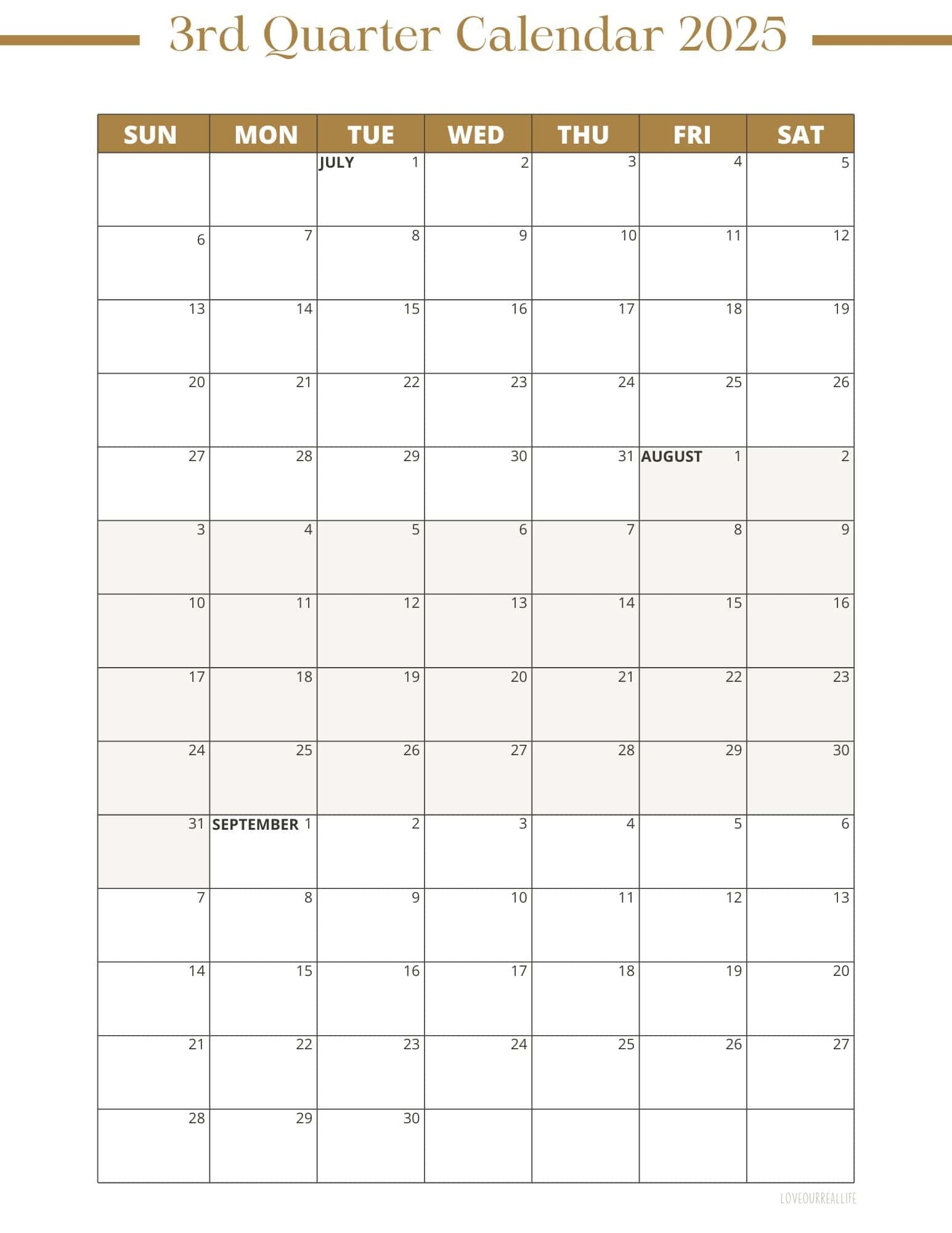 Blank Calendar August 2025 Printable
