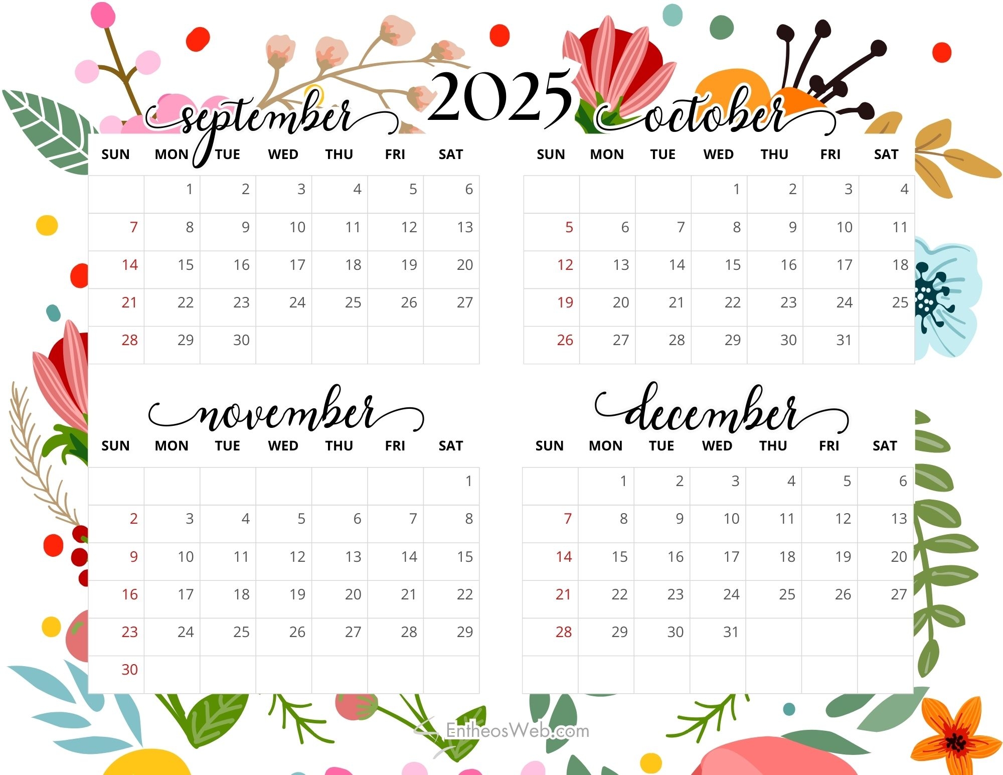Blank Calendar September To December 2025