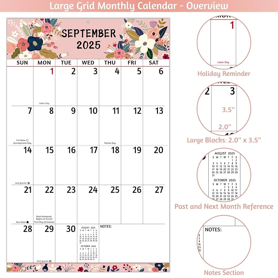 Amazon 2025 2026 Wall Calendar Large Print Calendar 2025 2026 18 Monthly Calendar Jul 2025 Dec 2026 14 6 X 22 8 In Open With Big Numbers Large Grid Notes Moon Phases Great For Planning Office Products