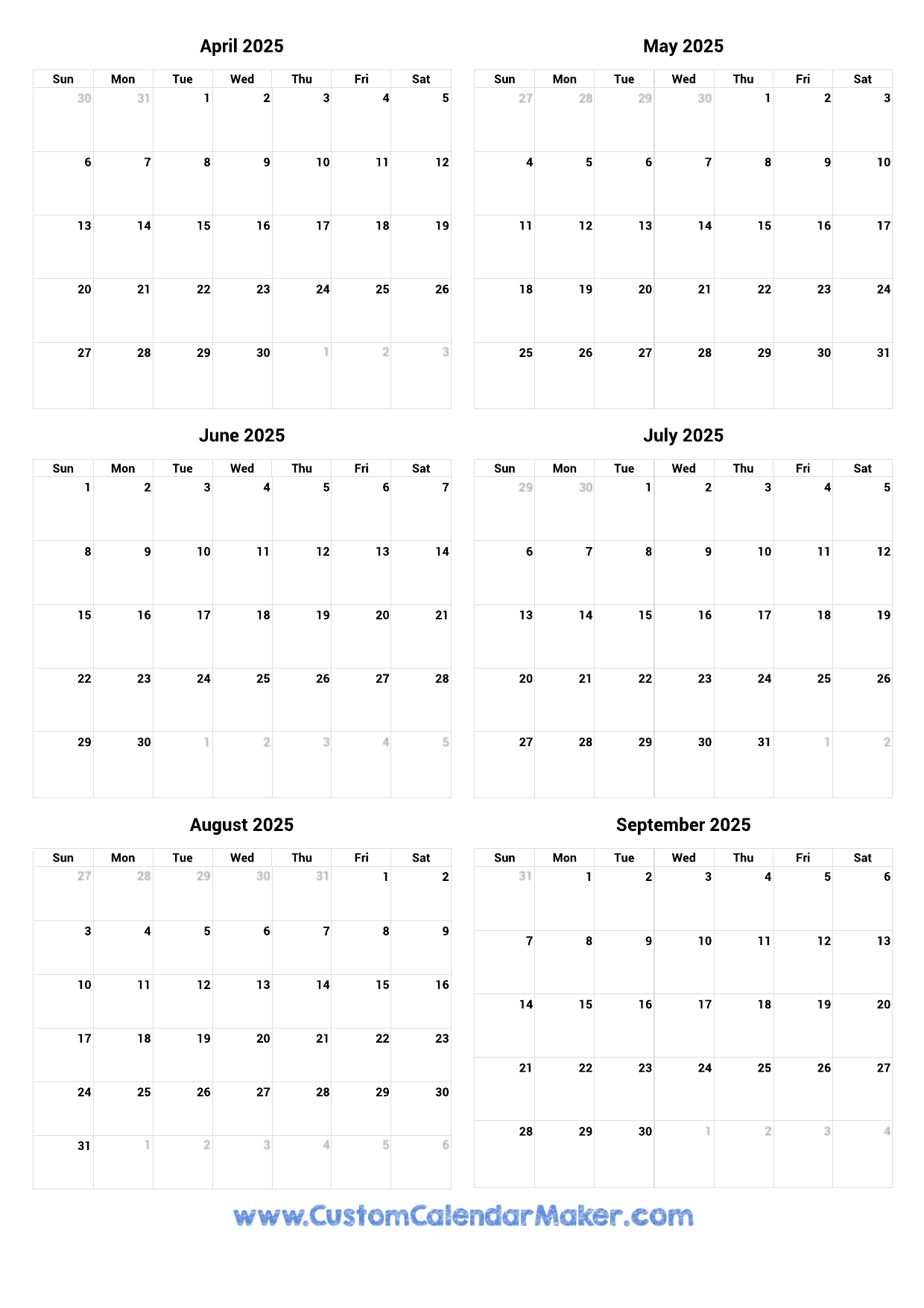 Blank September 2025 Calendar Printable