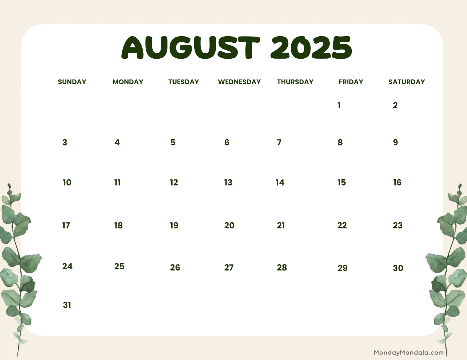 August 2025 Calendar 52 Free PDF Printables 