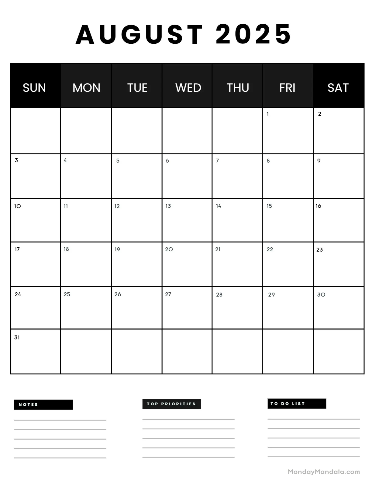 August 2025 Calendar 52 Free PDF Printables 