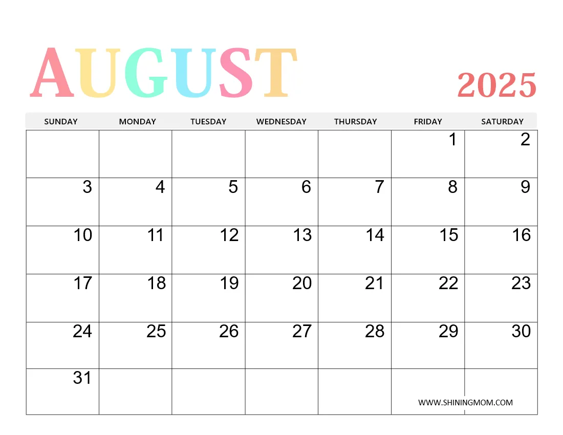 August 2025 Blank Calendar Pages