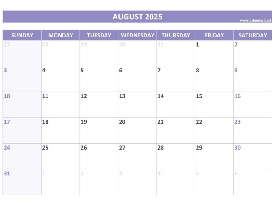 August 2025 Calendar Calendar best