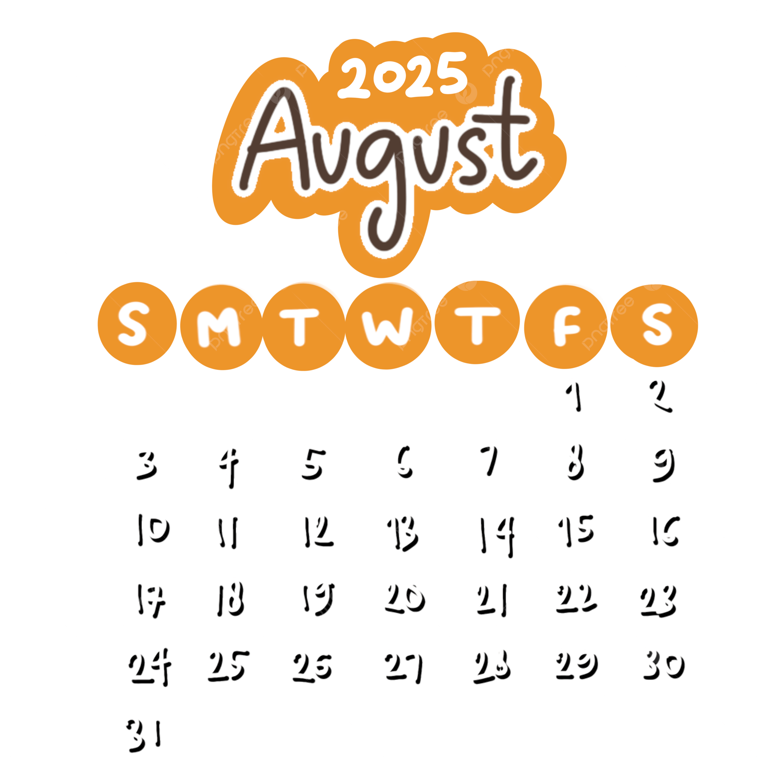 August 2025 Calendar Design Cute Printable Transparent August 2025 2025 Calendar August Calendar PNG Transparent Clipart Image And PSD File For Free Download