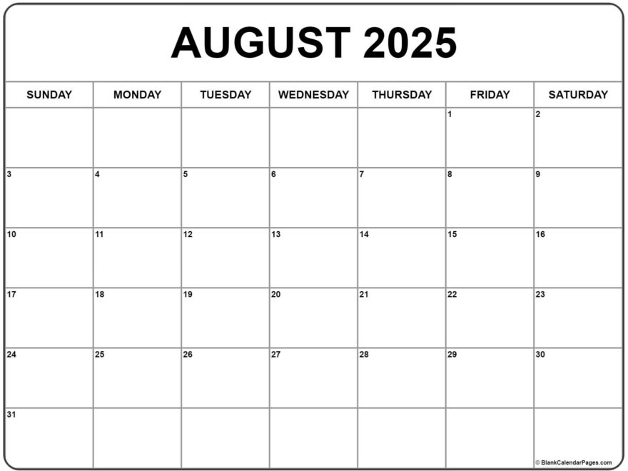 August 2025 Calendar Free Printable Calendars