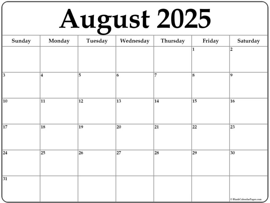 August 2025 Calendar Free Printable Calendars