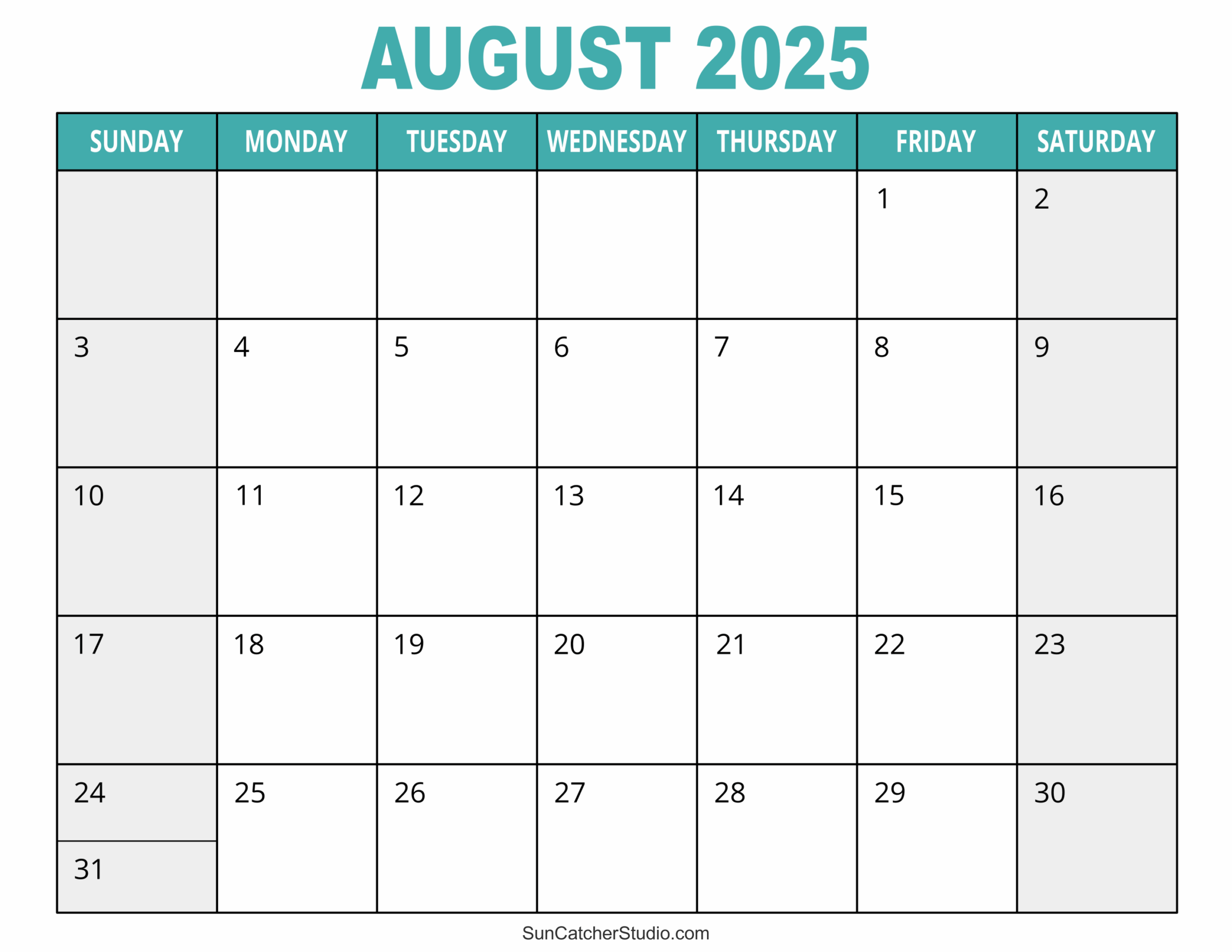 August 2025 Kindergarten Blank Calendar