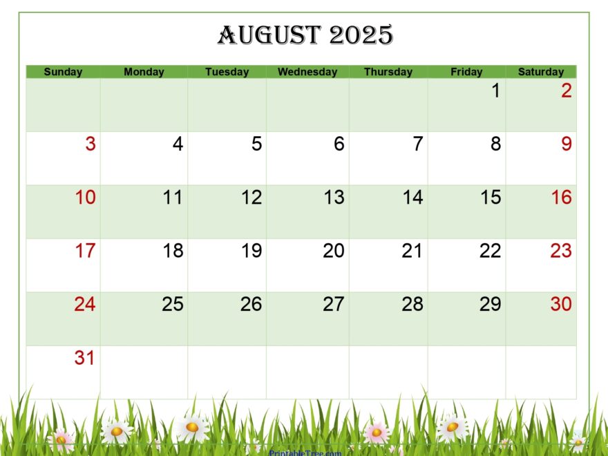 August 2025 Calendar Printable PDF Template With Holidays