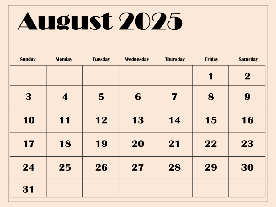 August 2025 Calendar Printable PDF Template With Holidays