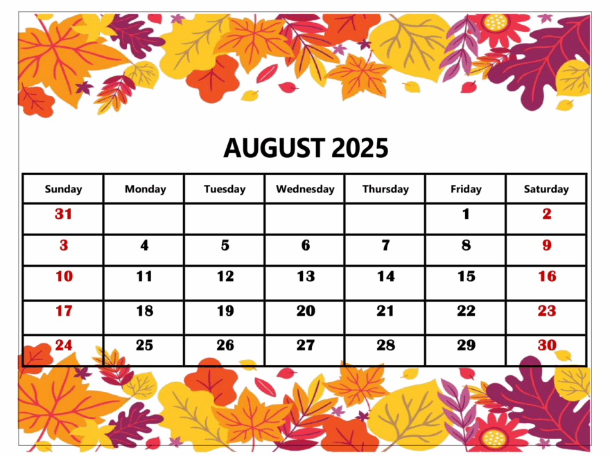 August 2025 Calendar Printable PDF Template With Holidays
