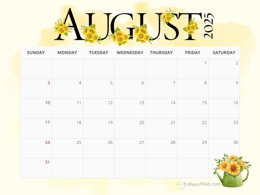 August 2025 Calendar Printables EntheosWeb