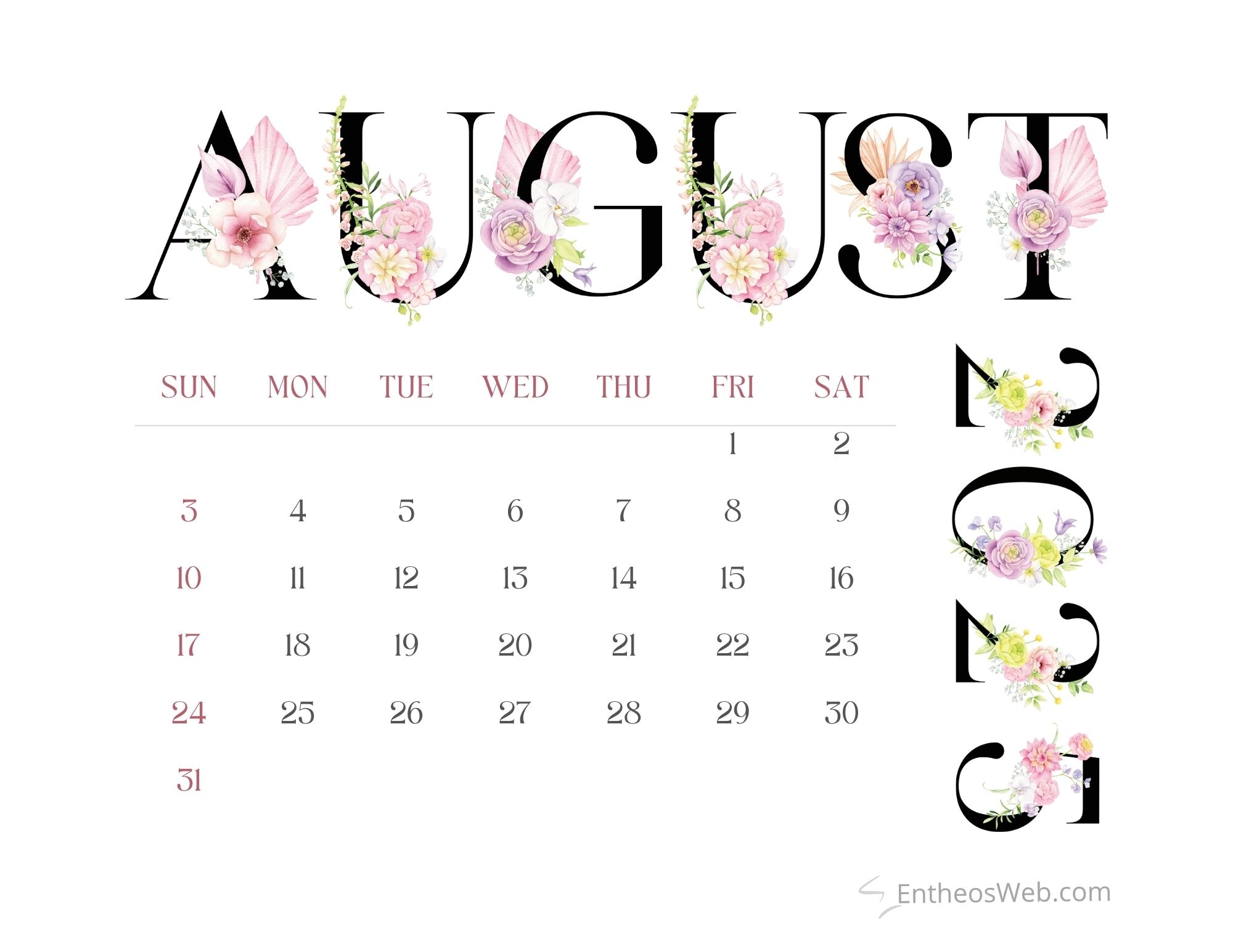 August 2025 Calendar Printables EntheosWeb