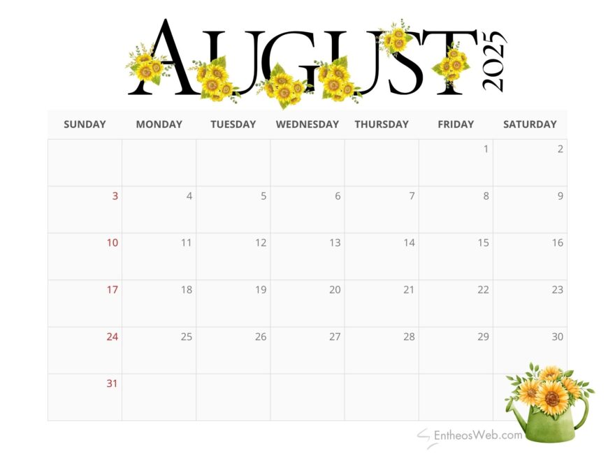 August 2025 Calendar Printables EntheosWeb