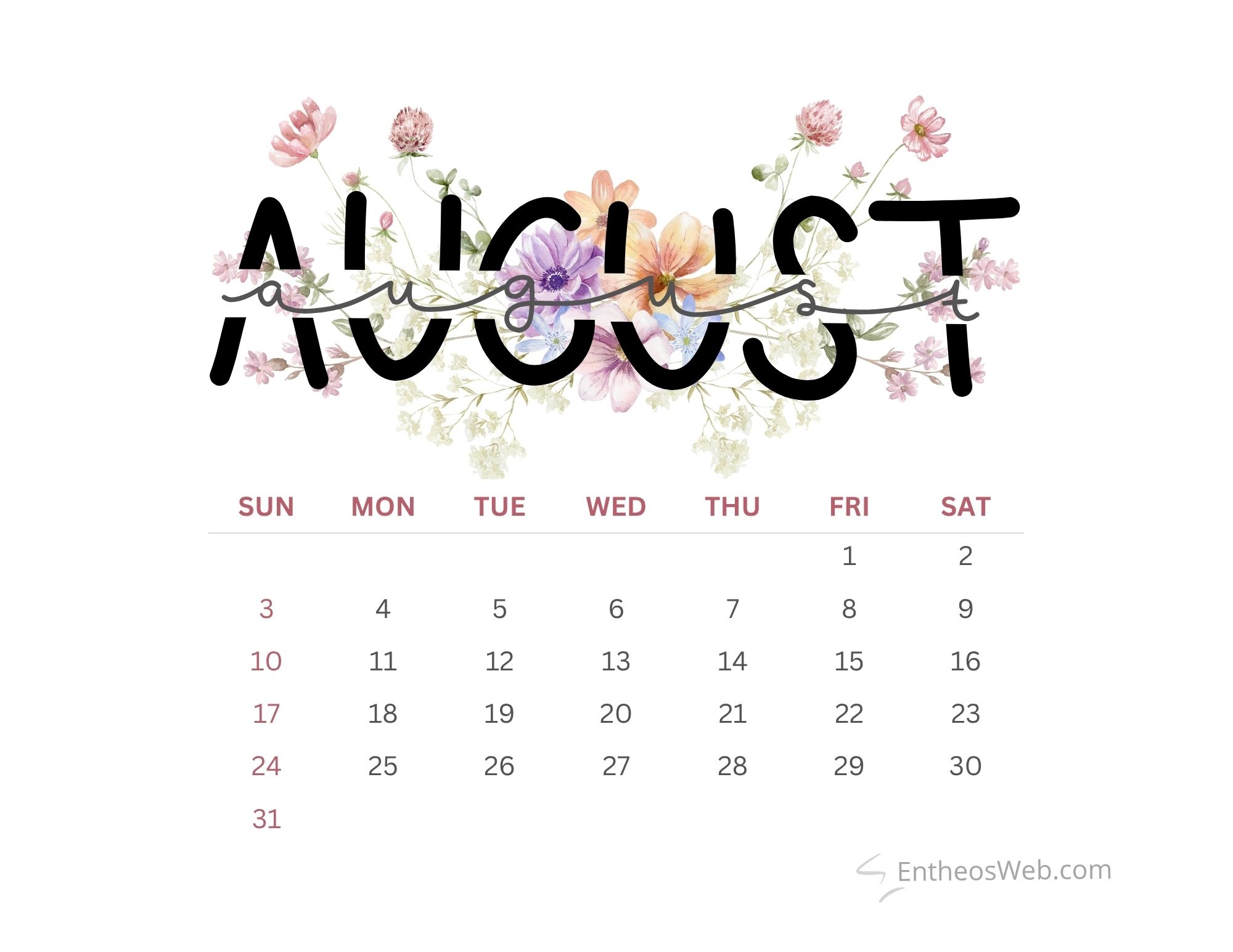2025 August Blank Calendar