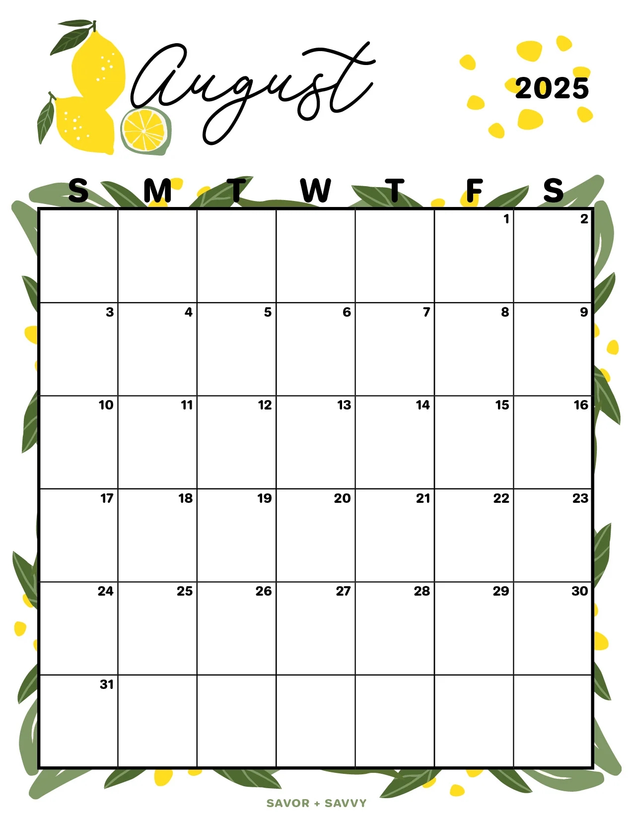 August 2025 Calendar Templates 14 Free Printables Savor Savvy