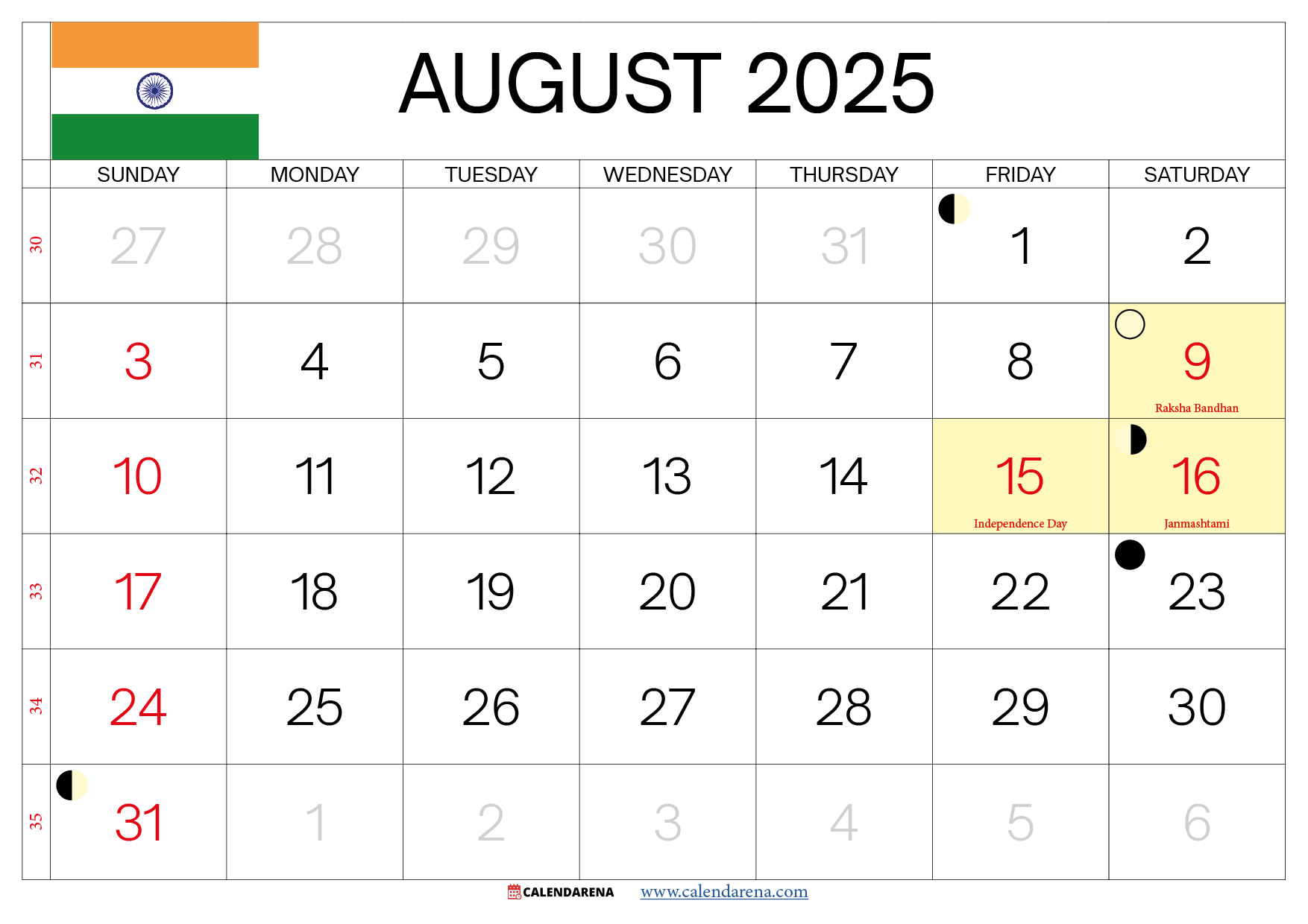 Calendar August 2025 Blank