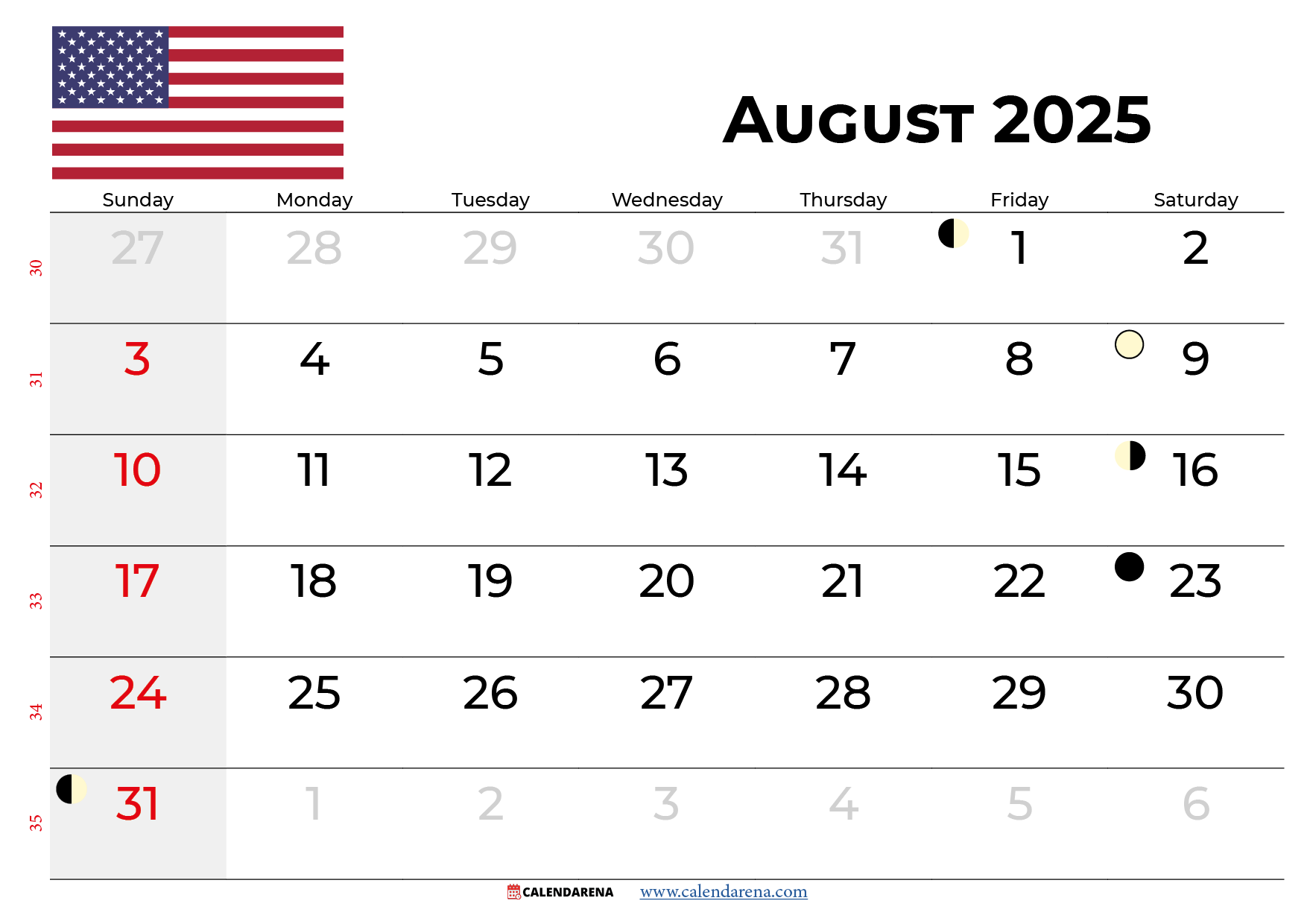 Blank Calendar 2025 Aug