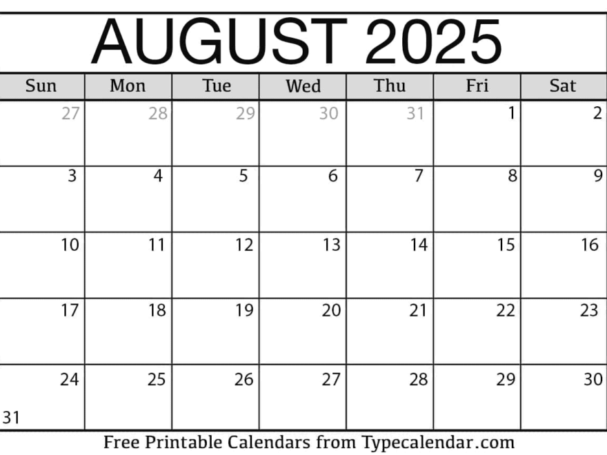 August 2025 Calendars Free Printable Templates
