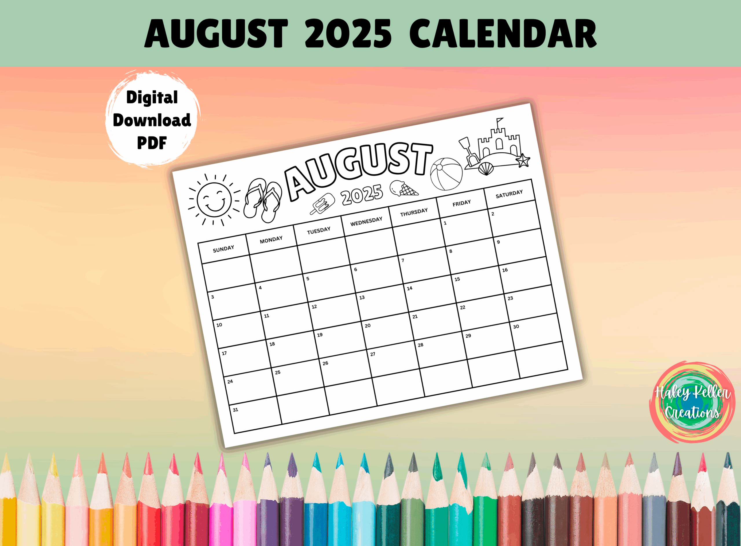 Blank Monthly Calendar August 2025