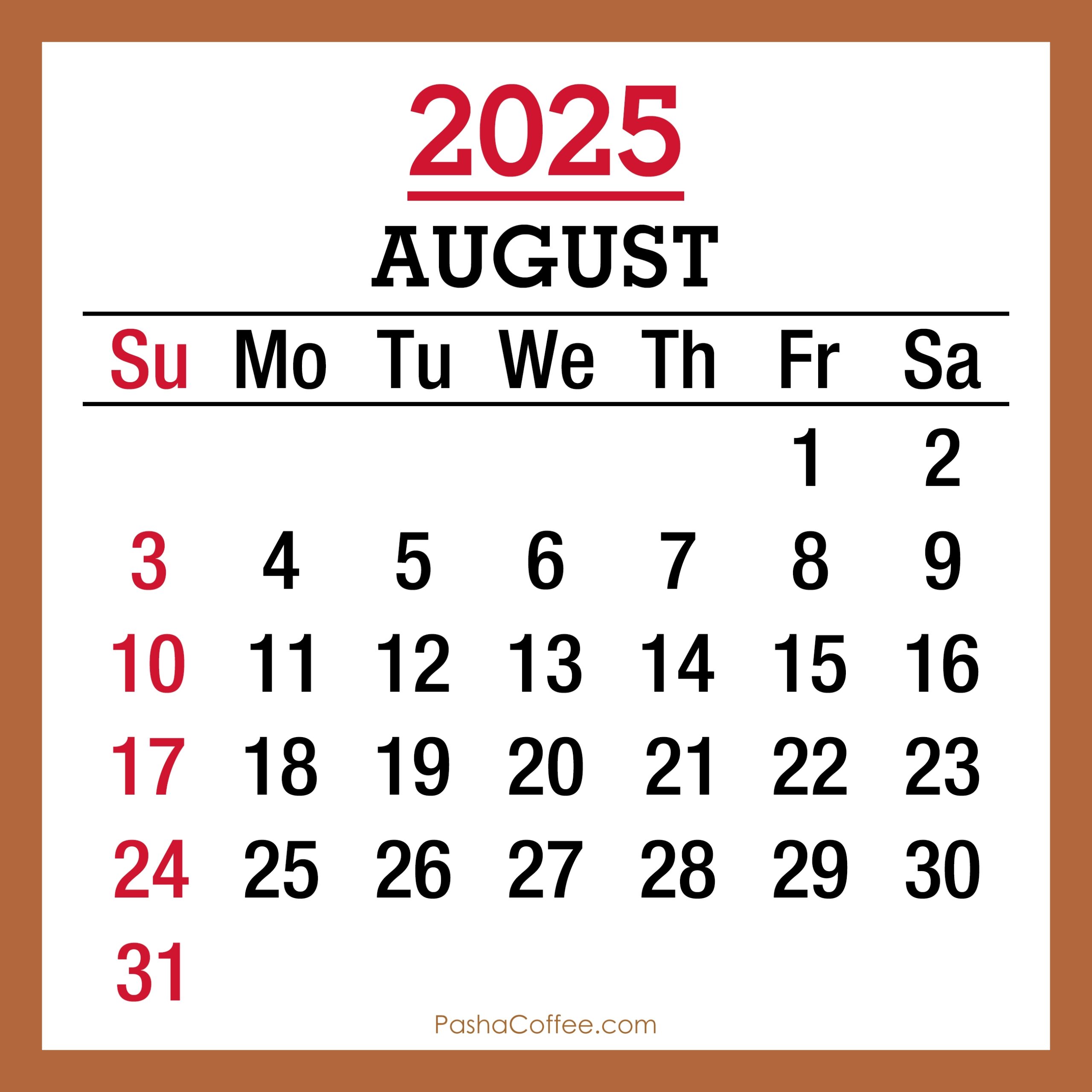 Blank Planning Calendar August 2025
