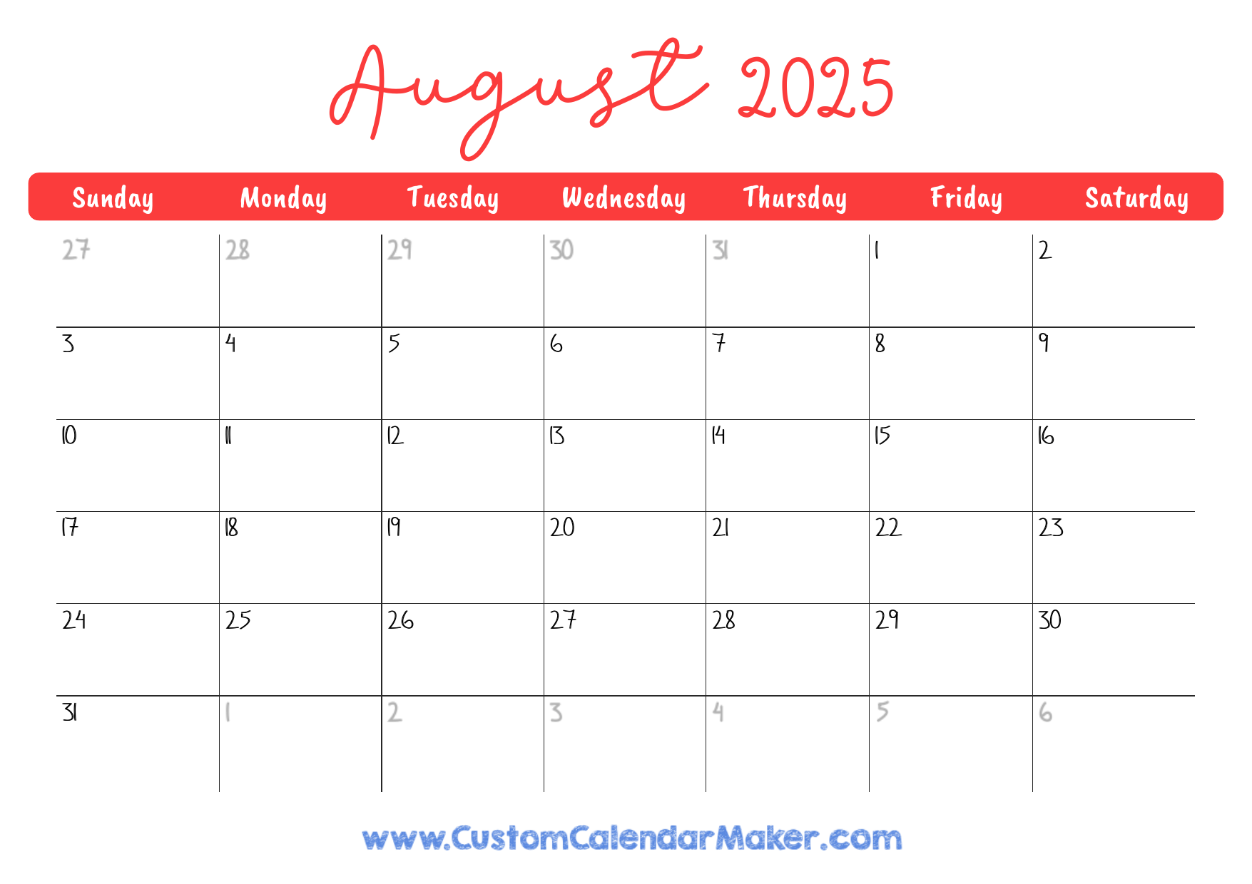August 2025 Printable Calendar 23 Free Templates PDF Custom Calendar Maker August 2025 Printable Calendar 23 Free Templates PDF Custom Calendar Maker