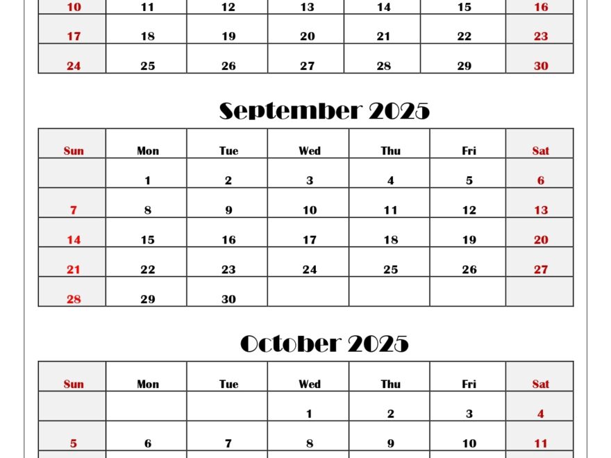 August To October 2025 Calendar Printable PDF Three Months Calendar