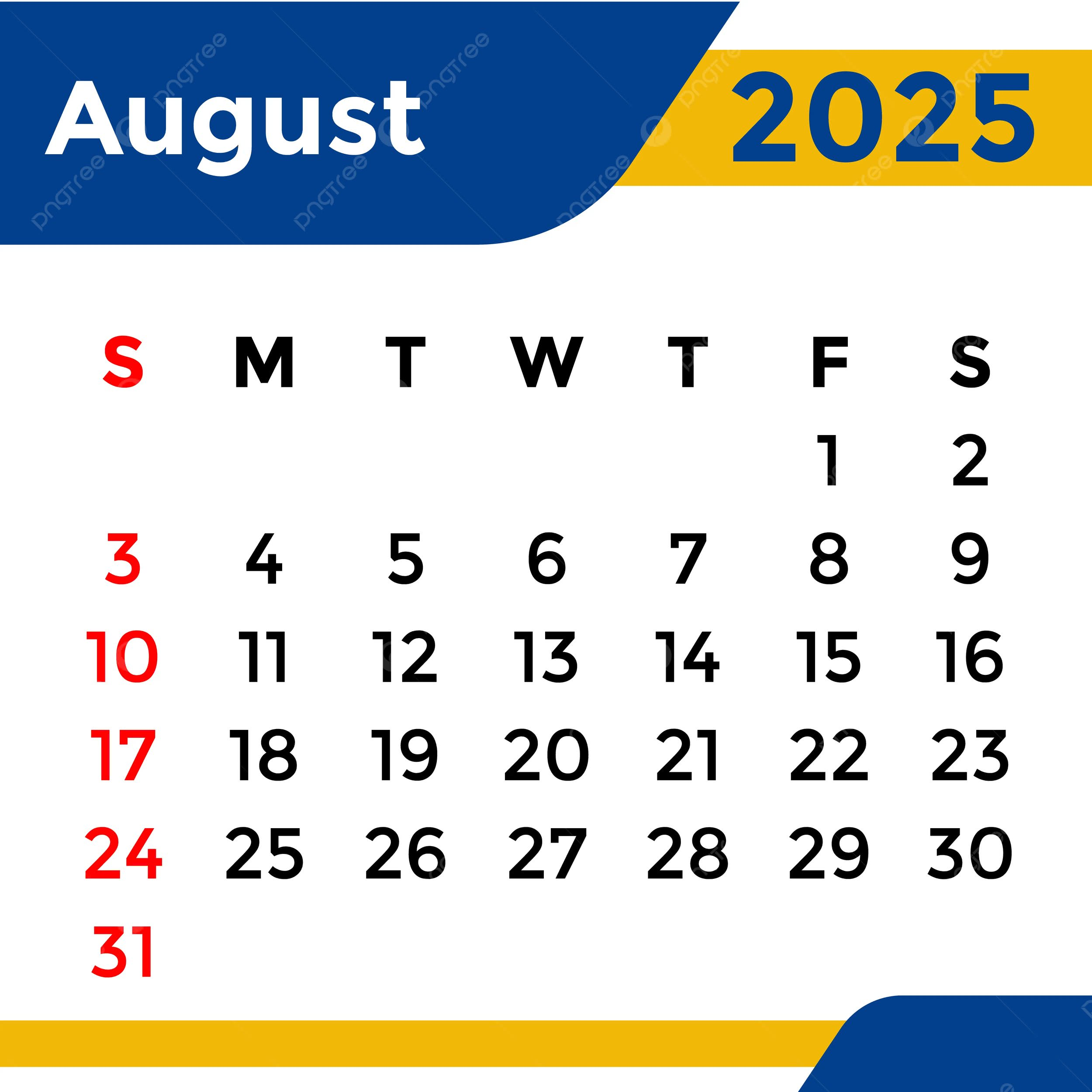 Blank Monthly Calendar 2025 August