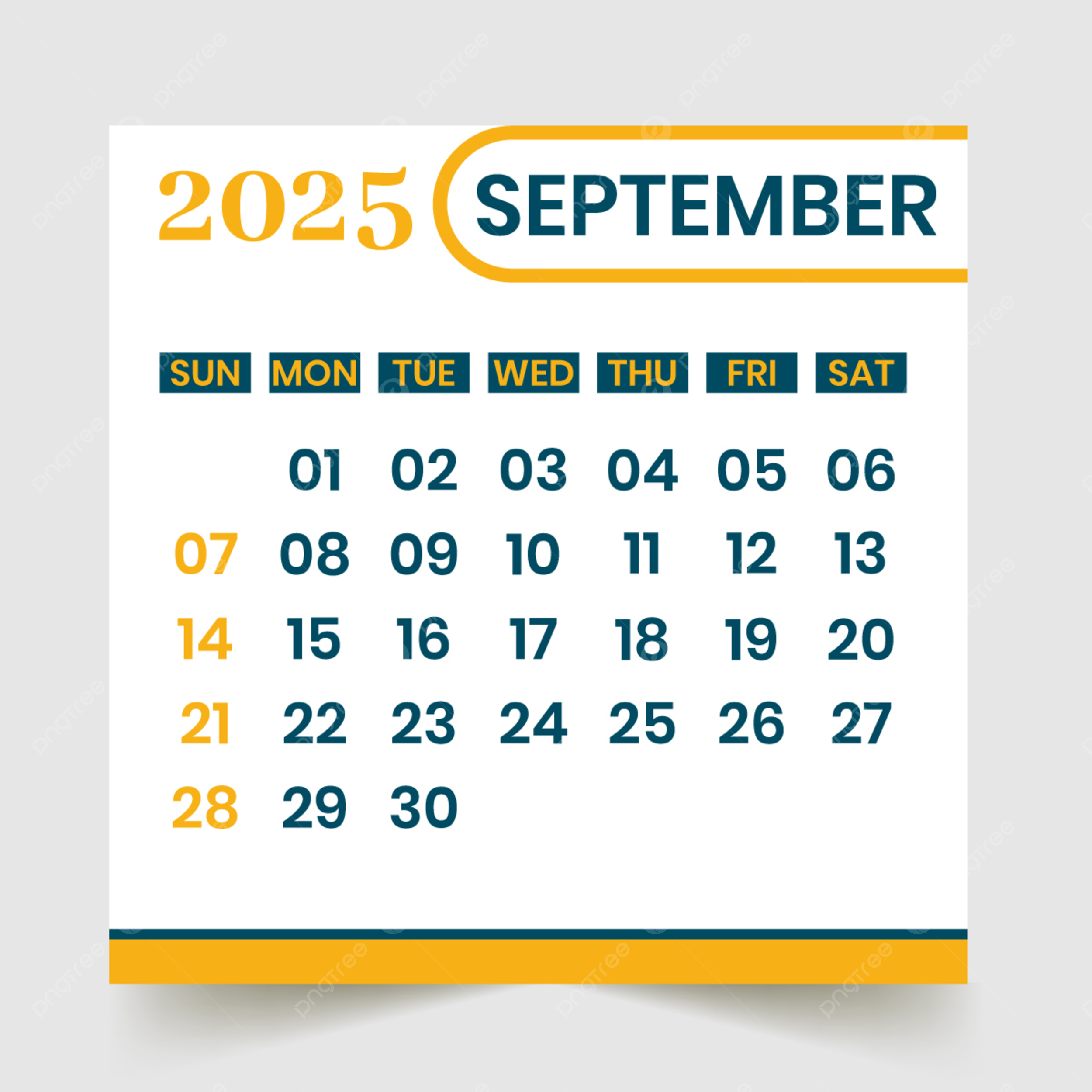 Calendar 2025 Month Of September Vector Template Download On Pngtree
