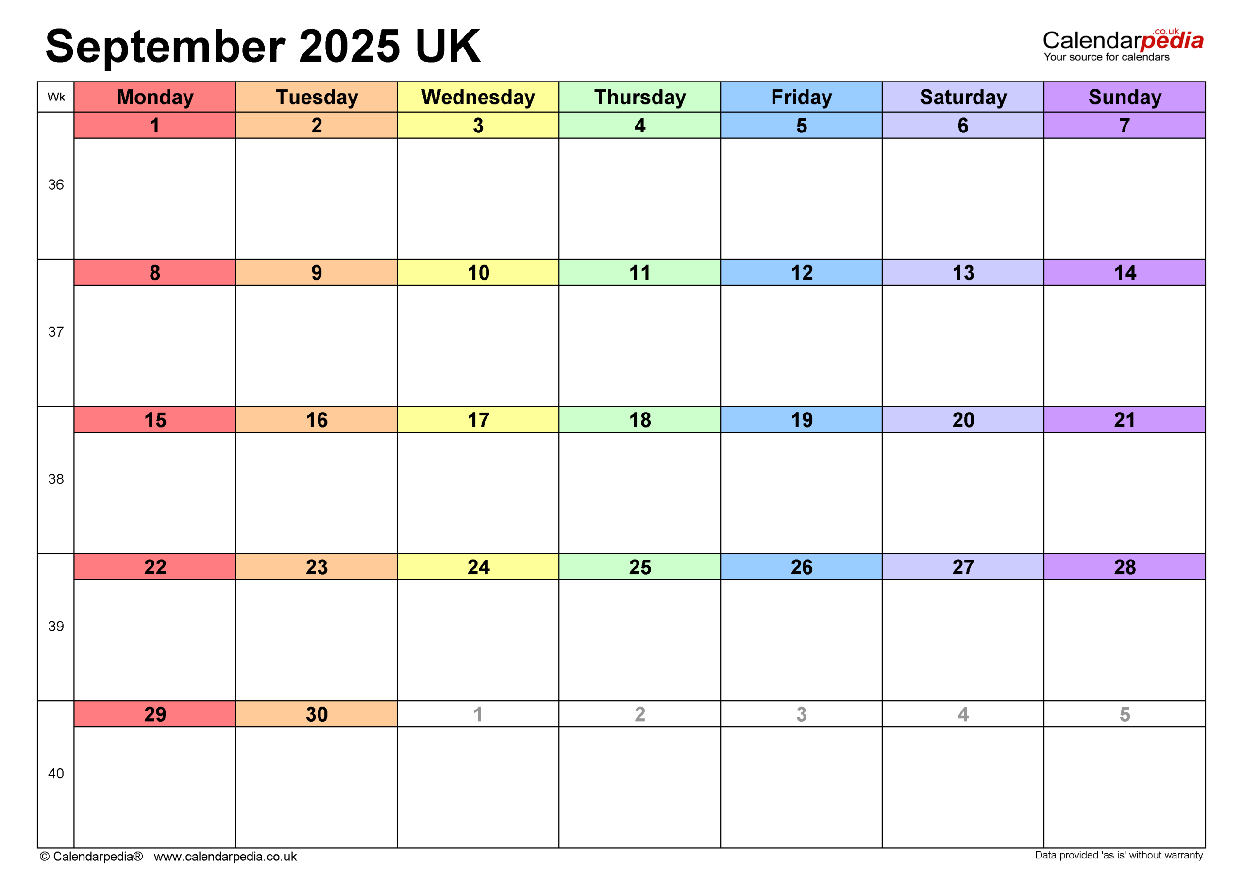 Blank Calendar For Sept 2025
