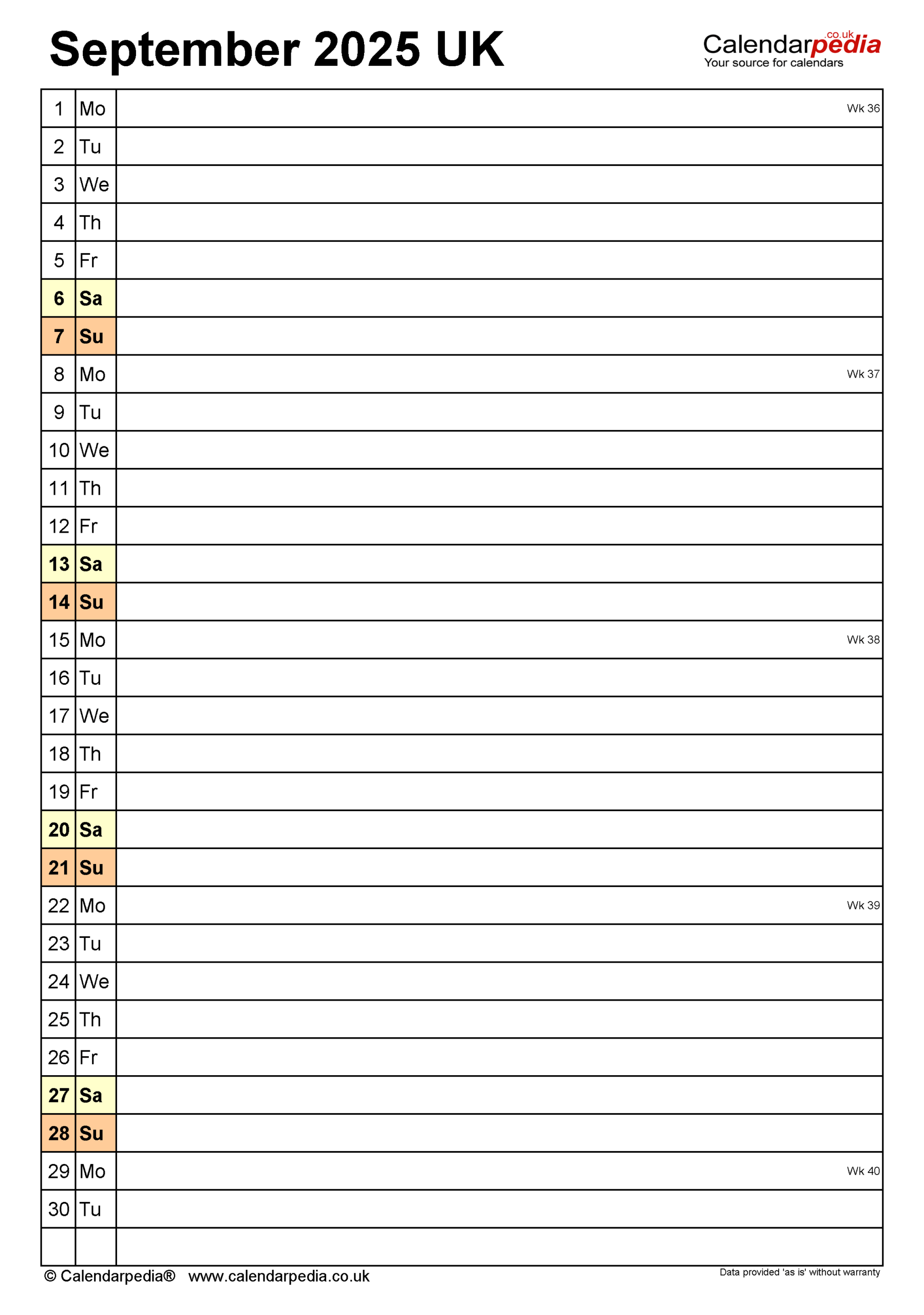 Calendar September 2025 UK With PDF Excel And Word Templates