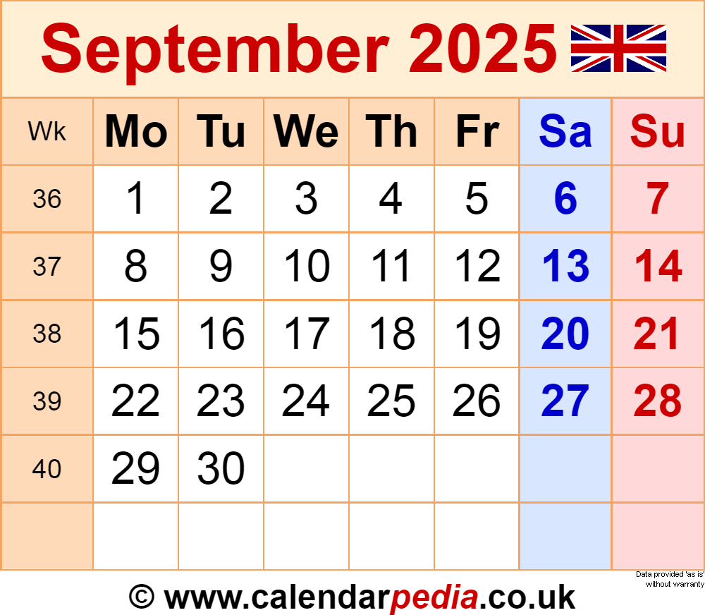 Free Printable Monthly Calendar September 2025