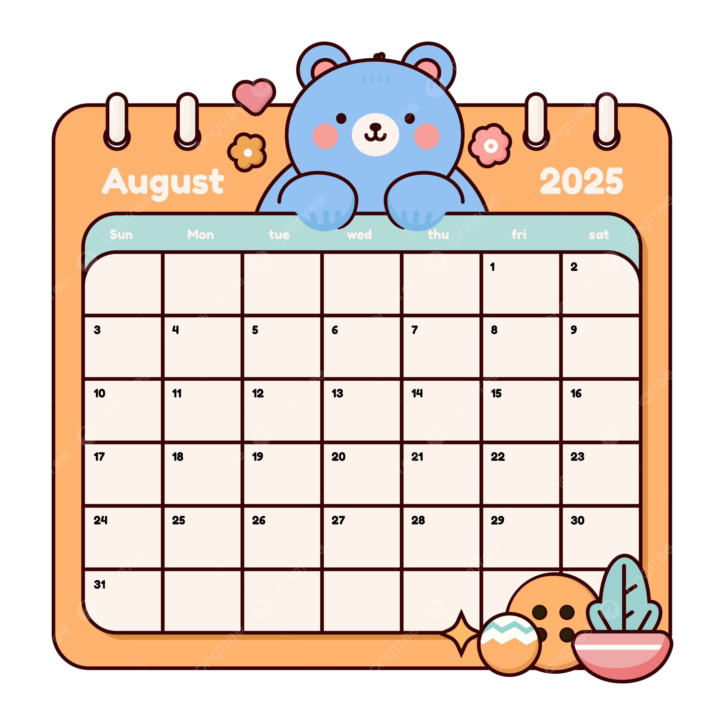 Cute August 2025 Calendar Page With A Bear Vector August 2025 Calendar PNG And Vector With Transparent Background For Free Download Cute August 2025 Calendar Page With A Bear Vector August 2025 Calendar PNG And Vector With Transparent Background For Free Download