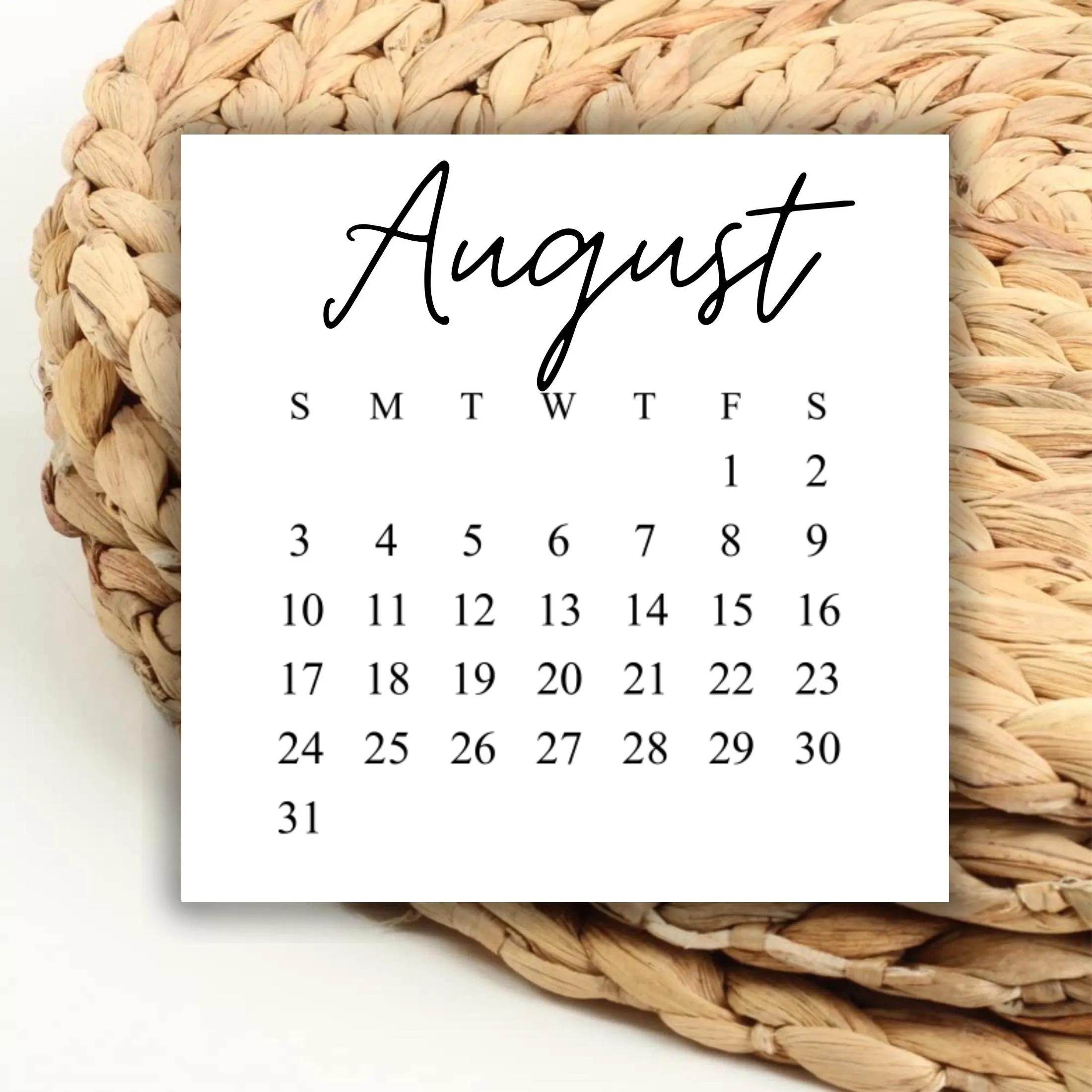 Printable Blank Calendar 2025 August