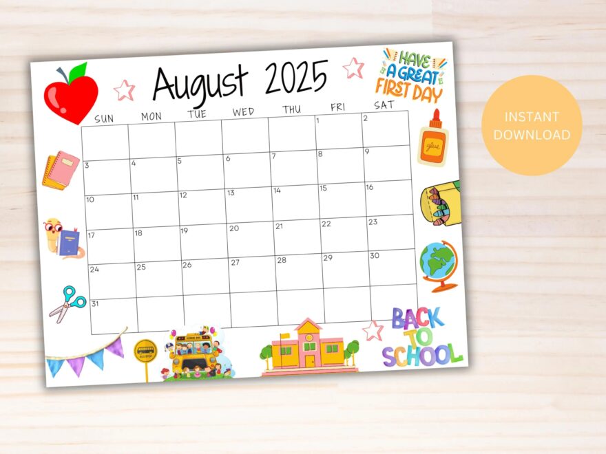 EDITABLE August 2025 Calendar Printable Calendar 2025 Back To School Calendar Kids Classroom Calendar School Calendar Monthly Calendar Etsy