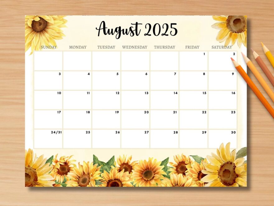 EDITABLE August 2025 Calendar Printable Monthly Calendar W Sunflowers Classroom Calendar August 2025 Calendar For Kids Home work School Etsy Finland