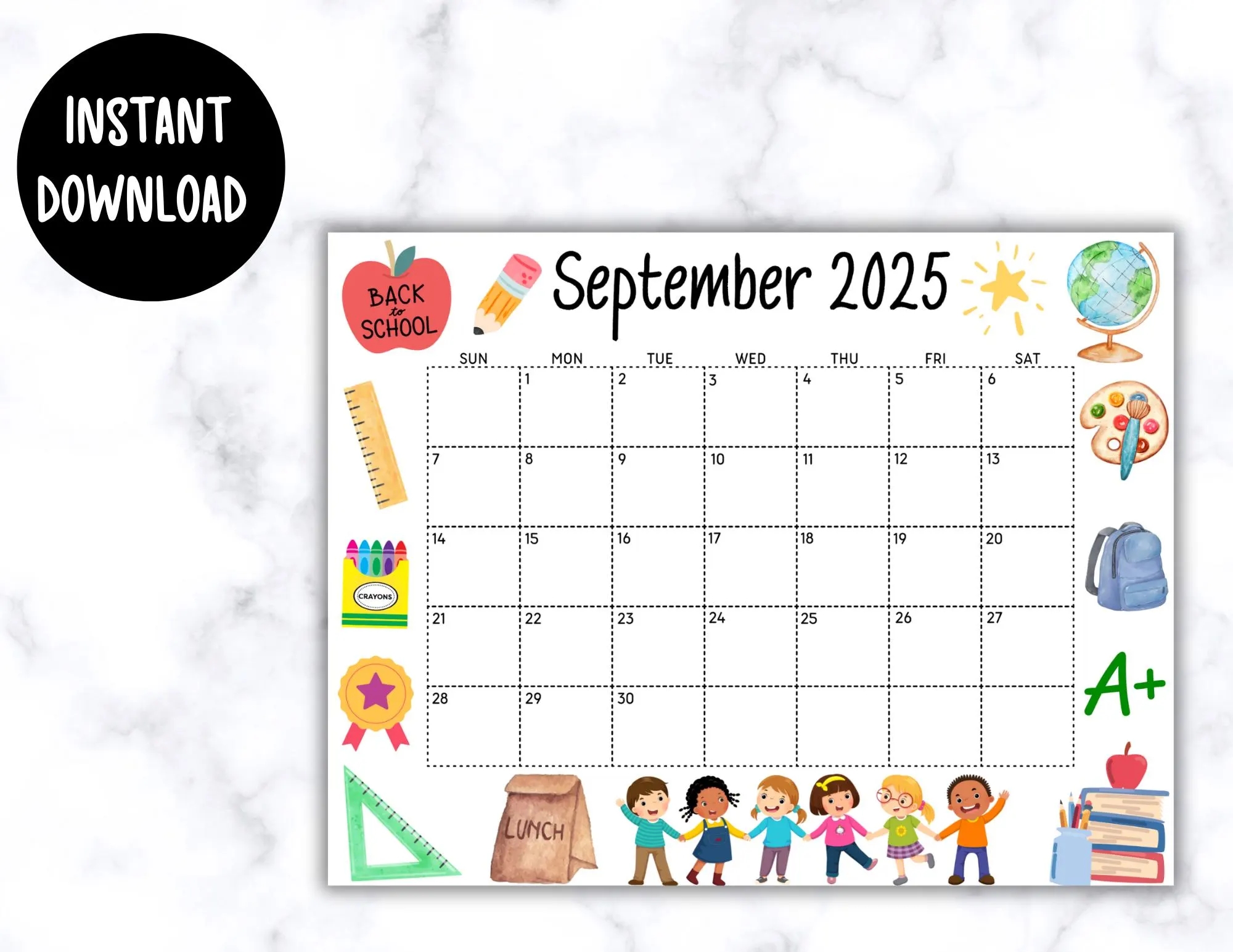 EDITABLE Printable September Calendar 2025 Back To School September Calendar W School Kids Classroom Calendar Preschool Calendar Etsy